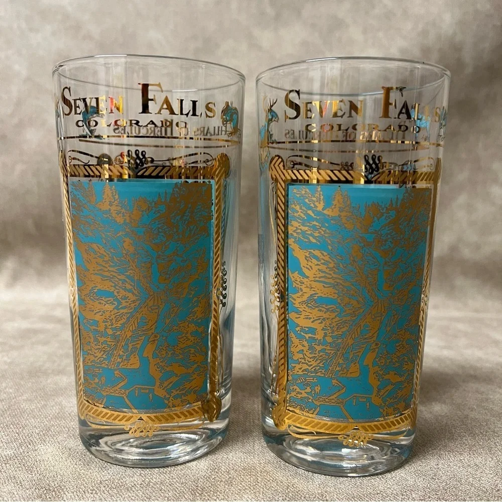 Set of (2) Vintage Seven Falls Colorado Pillars of Hercules Turquoise Gold MCM